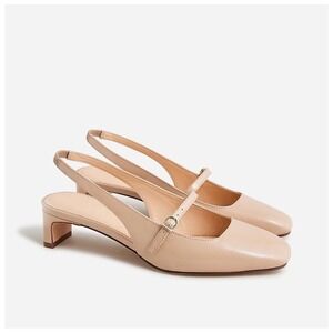 J. Crew Layla Slingback Mary Jane‎ Heels  Spazzolato Leather Size 8 Blush Beige